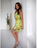 Light patterned dress with a yellow-green belt 03040 - Online store - Boutique